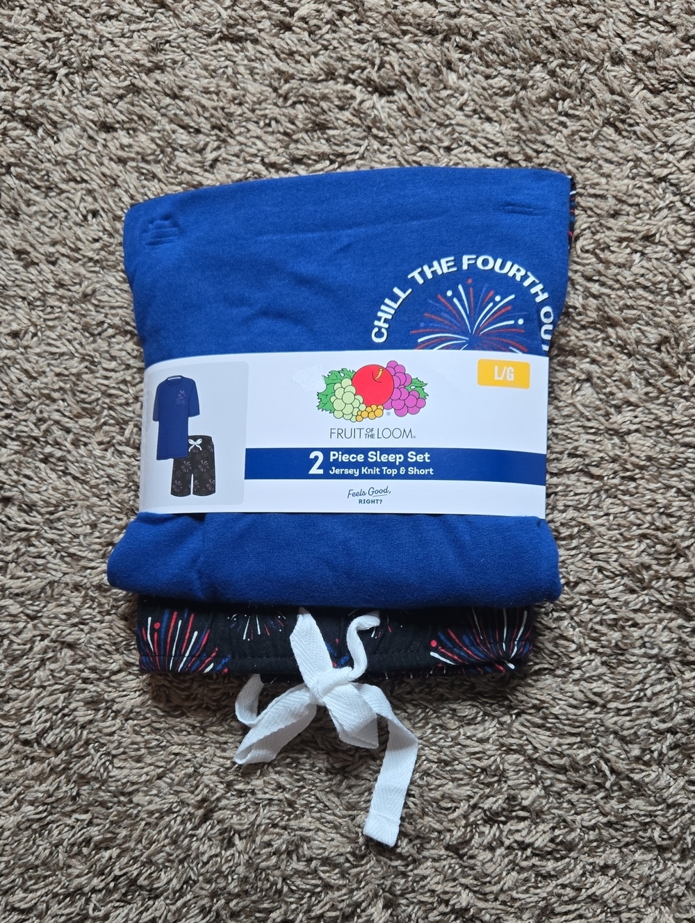 Chill The Fourth Out 2 Piece Large Sleep Set Jersey Knit Shirt and Shorts FOTL